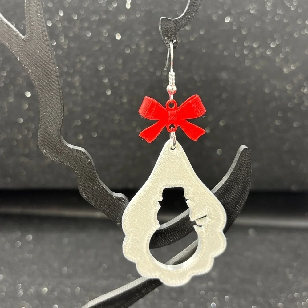 ❄️⛄ Teardrop Snowman Earrings with Red Bow & Silver Accents 🎀✨
